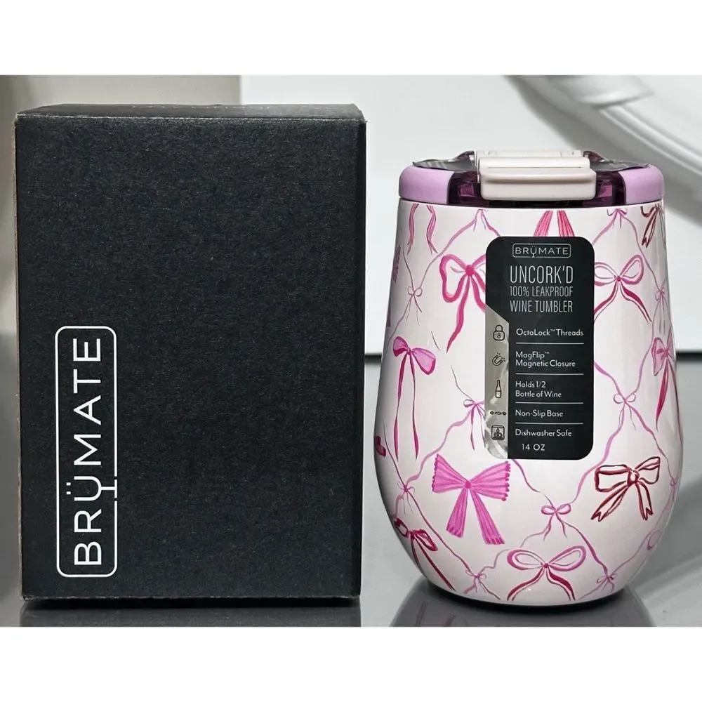 SET OF‎ 2- BRUMATE UNCORK'D 14oz WINE TUMBLERS, BOWS